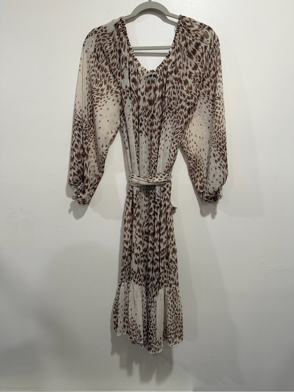 JBS Women’s Brown Animal Print Sheer Chiffon Midi Dress Belted 18W - Picture 6 of 9